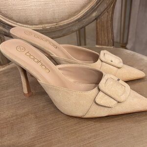 Suede  Heeled Mules
